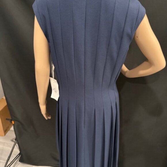 Adrianna Papell Navy Pleated Midi Dress – Size 12 - Picture 6 of 11